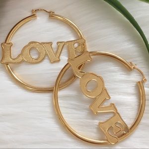 Love Round Hoop Earrings-14K Gold Filled Nameplate